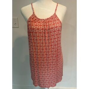 Skies Are Blue Geometric Print Halter‎ Neck Tank Women's Size L Coral White